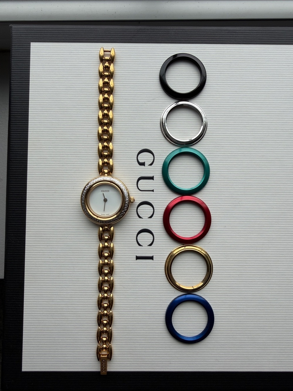 Gucci Gold Chain Bracelet Watch with Multi-Color Interchangeable Bezels